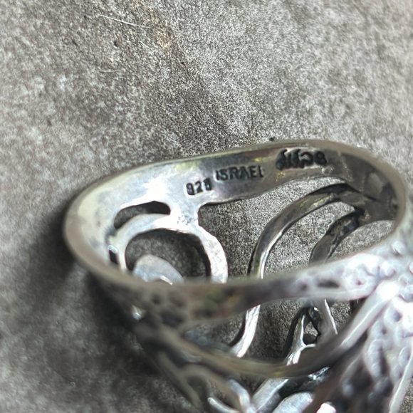 Vintage 925 Silver Blue Green Opal Ring Israel Signed - Picture 4 of 5